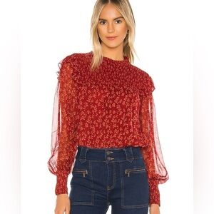 FREE‎ People Roma  Floral Chiffon Smocked Puff-Sleeve Blouse XS